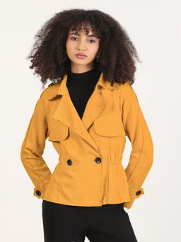 SHOWOFF - Women Mustard Double-Breasted Trench Style Jacket