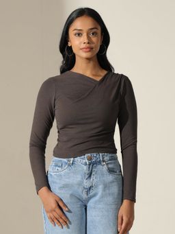 SHOWOFF - Women Grey Wrap Style Long Sleeve Top