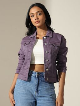 SHOWOFF - Women Purple Denim Button-Up Jacket