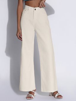 SHOWOFF - Women Cream High-Waist Wide Leg Jeans