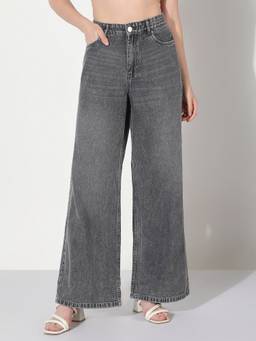 SHOWOFFFF - Women Grey Wide Leg Jeans
