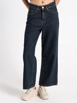 SHOWOFF - Women Navy Blue Straight Fit Jeans