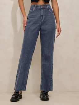 SHOWOFF - Women Blue High Waist Casual Straight Fit Jeans