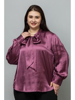 PURYS PLUS - Women Tie Neck Wine Satin Top