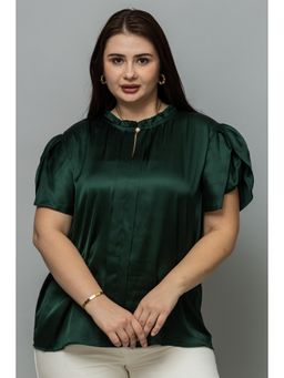 PURYS PLUS - Women Tulip Sleeves Green Satin Top
