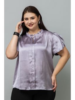 PURYS PLUS - Women Lavender Tulip Sleeves Satin Top
