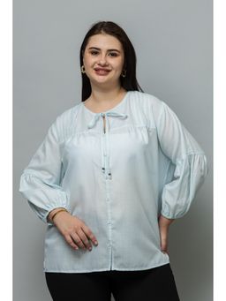 PURYS PLUS - Women Blue Pintuck Linen Top