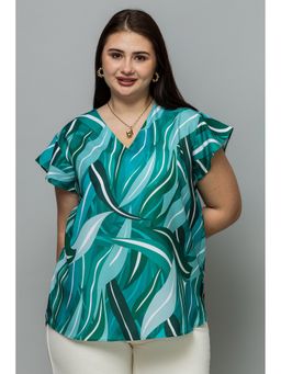 PURYS PLUS - Women Green Ruffled Sleeves Top