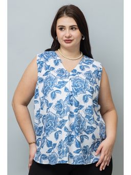 PURYS PLUS - Women Front Pleated Blue Sleeveless Top