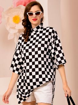 Tandul - Women Lycra Black Checks High Neck Top