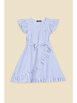 Allen Solly - Girls Blue Striped Casual Dress with Belt