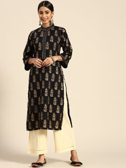 Gerua By Libas - Black Printed Rayon Kurta