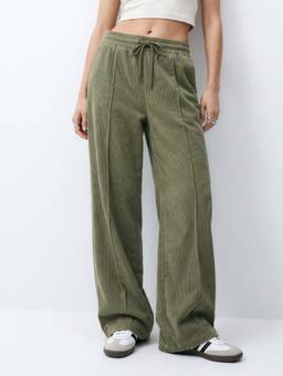 Outzidr - Green High Waist Wide Leg Trackpant