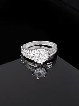 Estele - Rhodium Plated CZ Classic Solitaire Finger Ring for Women