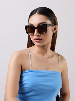 Twenty Dresses by Nykaa Fashion - Dark Brown Square Shaped Animal Print Thick Sunglasses