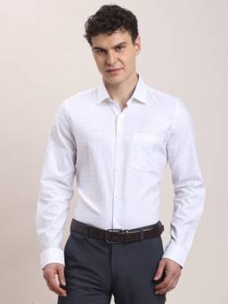 Turtle - Mens 100% Cotton Slim Fit White Textured Formal Shirt