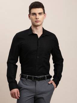 Turtle - Mens 100% Cotton Slim Fit Black Textured Formal Shirt