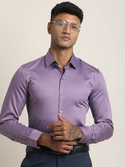 Turtle - Mens 100% Cotton Slim Fit Purple Solid/Plain Formal Shirt