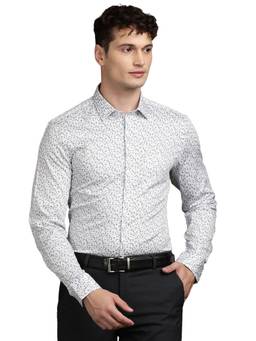 Turtle - Mens 100% Cotton Slim Fit White Printed Formal Shirt