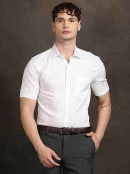 Turtle - Mens 100% Cotton Regular Fit White Solid/Plain Formal Shirt