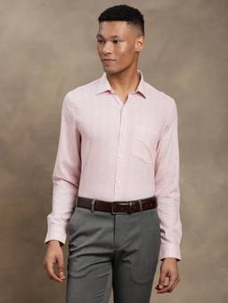 Turtle - Mens 100% Cotton Slim Fit Pink Printed Formal Shirt