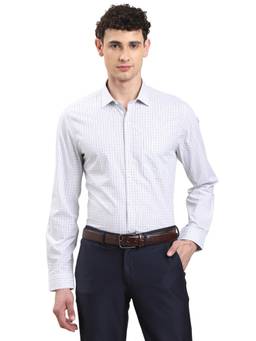 Turtle - Mens Giza Cotton Slim Fit Grey Checks Formal Shirt