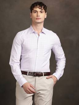 Turtle - Mens 100% Cotton Slim Fit Lavender Checks Formal Shirt