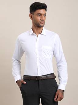 Turtle - Mens 100% Cotton Slim Fit White Solid/Plain Formal Shirt