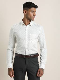 Turtle - Mens 100% Cotton Slim Fit White Polka Dots Formal Shirt