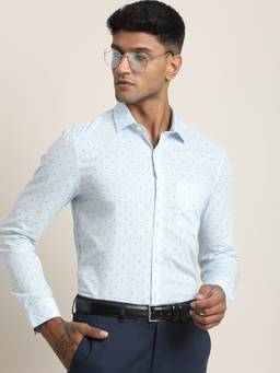 Turtle - Mens 100% Cotton Slim Fit Blue Printed Formal Shirt