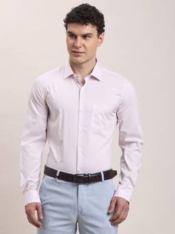 Turtle - Mens Polycotton Stretch Slim Fit Pink Solid/Plain Formal Shirt