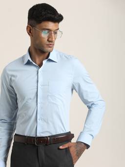 Turtle - Mens Polycotton Stretch Slim Fit Blue Solid/Plain Formal Shirt