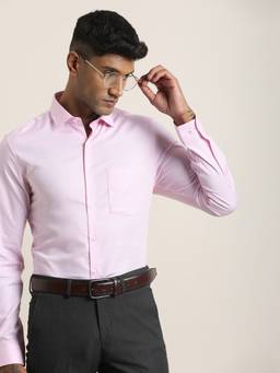 Turtle - Mens 100% Cotton Slim Fit Pink Textured Formal Shirt