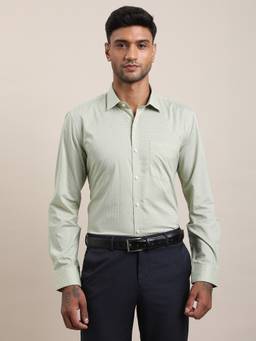Turtle - Mens Cotton Tencel Slim Fit Green Printed Formal Shirt