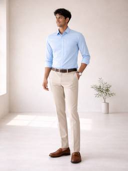 Turtle - Mens 100% Cotton Slim Fit Sky Blue Solid/Plain Formal Shirt