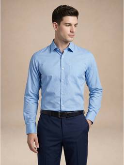Turtle - Mens 100% Cotton Slim Fit Blue Self Design Formal Shirt