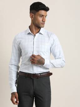 Turtle - Mens 100% Cotton Slim Fit Green Checks Formal Shirt