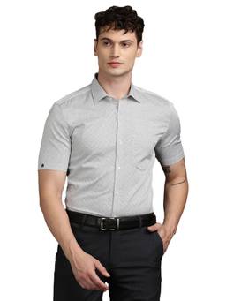 Turtle - Mens 100% Cotton Slim Fit Grey Printed Formal Shirt