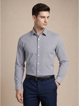 Turtle - Mens Cotton Stretch Slim Fit Navy Blue Polka Dots Formal Shirt