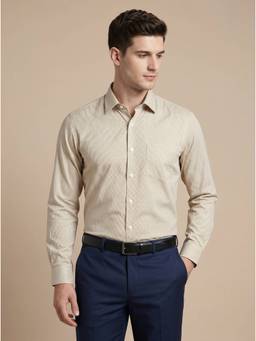 Turtle - Mens Cotton Stretch Regular Fit Beige Printed Formal Shirt