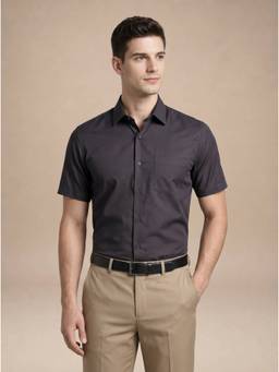 Turtle - Mens 100% Cotton Regular Fit Grey Solid/Plain Formal Shirt