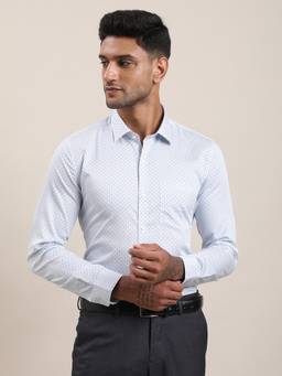 Turtle - Mens 100% Cotton Slim Fit Blue Printed Formal Shirt