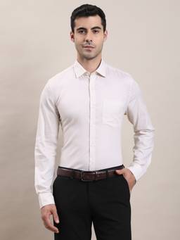 Turtle - Mens 100% Cotton Regular Fit Off White Printed Formal Shirt