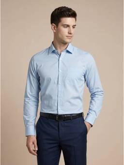 Turtle - Mens 100% Cotton Slim Fit Blue Printed Formal Shirt