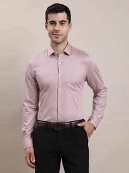 Turtle - Mens 100% Cotton Slim Fit Dusty Pink Printed Formal Shirt