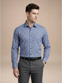 Turtle - Mens 100% Cotton Slim Fit Blue Printed Formal Shirt