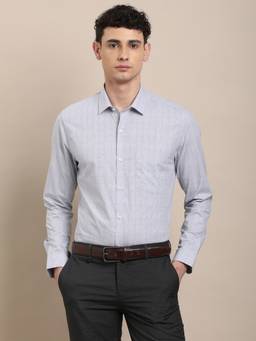Turtle - Mens 100% Cotton Slim Fit Grey Checks Formal Shirt