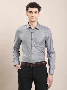 Turtle - Mens 100% Cotton Slim Fit Grey Textured Formal Shirt