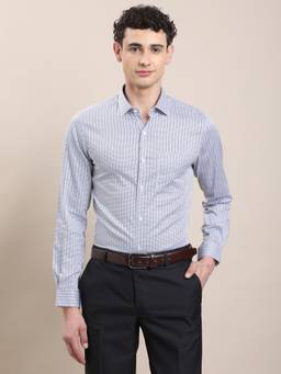 Turtle - Mens 100% Cotton Slim Fit Blue Geometric Formal Shirt