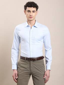 Turtle - Mens 100% Cotton Slim Fit Blue Textured Formal Shirt